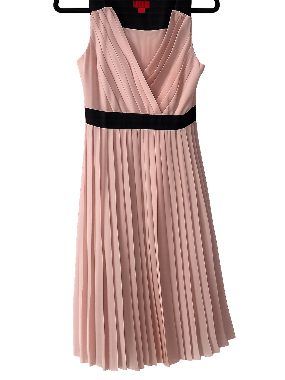 Elle Blush Pink Pleated Sleeveless Dress with Black Waistband